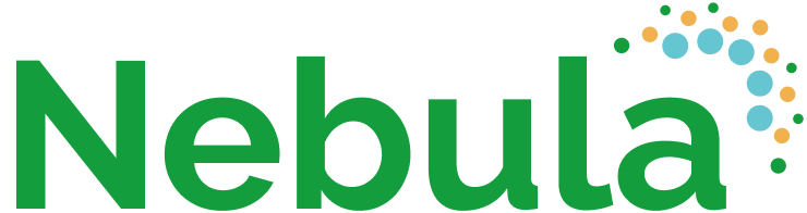Nebula logo: the word 'nebula' written in green, with blue, orange and green dots on the curvy top of the letter a, representing stars, constellations and galaxies.
