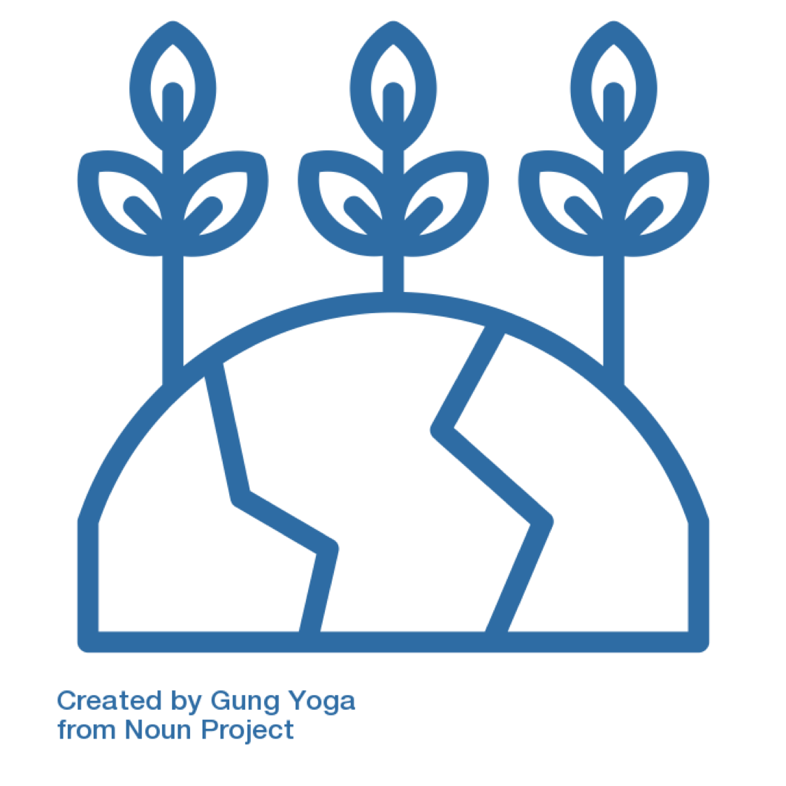Seeds to systems icon: three growing plants on the surface of earth, depicting the ecosystem. This icon is created by Gung Yoga in the Noun Project.
